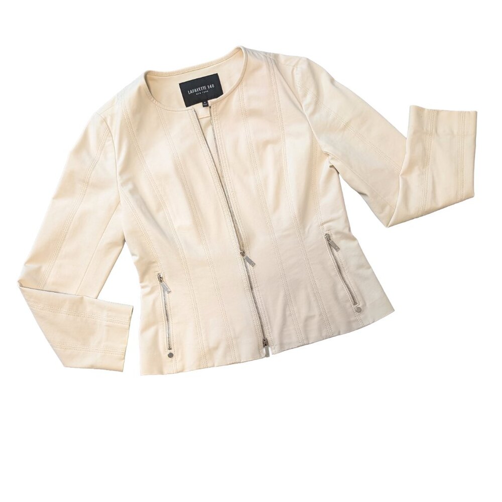 Lafayette 148 Lightweight Cream Zip Jacket, Size 0 - Picture 2 of 7